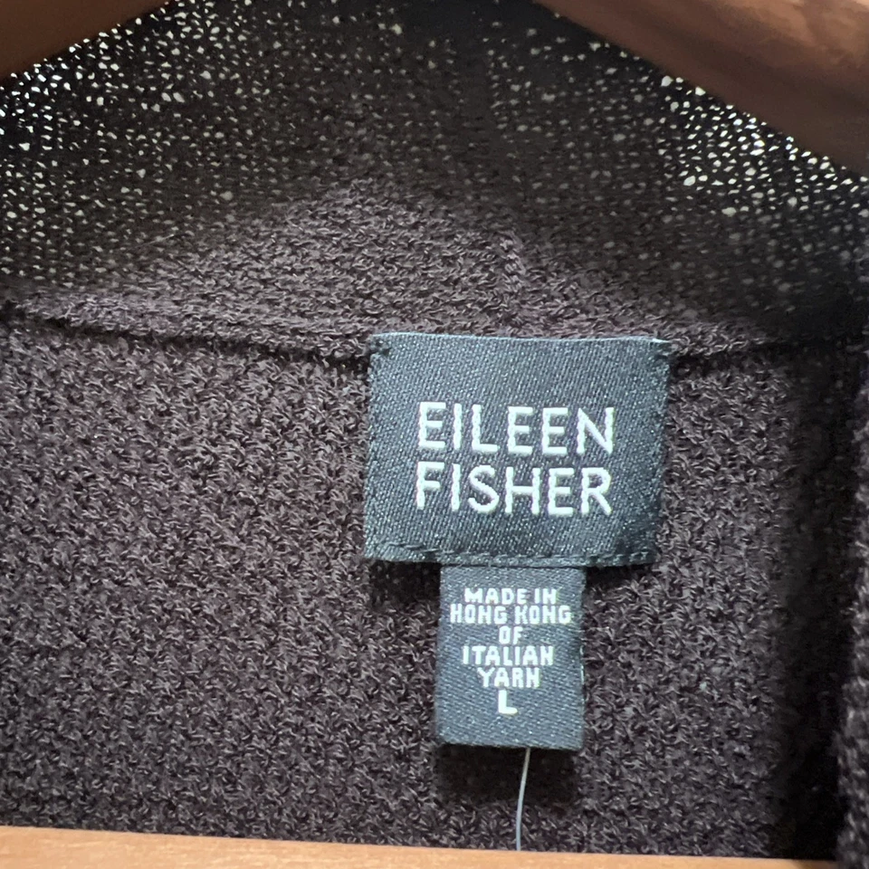 NWT Eileen Fisher Womens L 100% Wool Washable Open Front Cardigan Crepe Brown - image 2 of 4