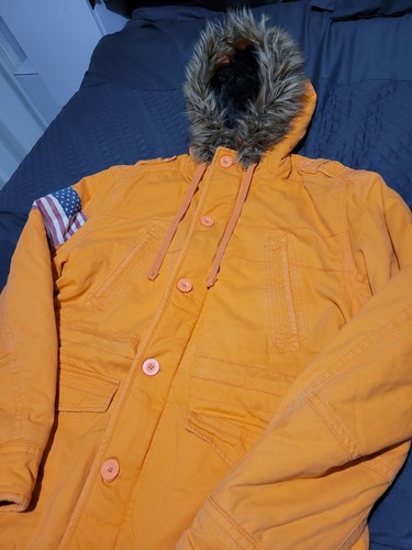 Brandit USA Orange Parka Military Army Combat Coat Fur Lined XL Heavy Jacket - Picture 2 of 11