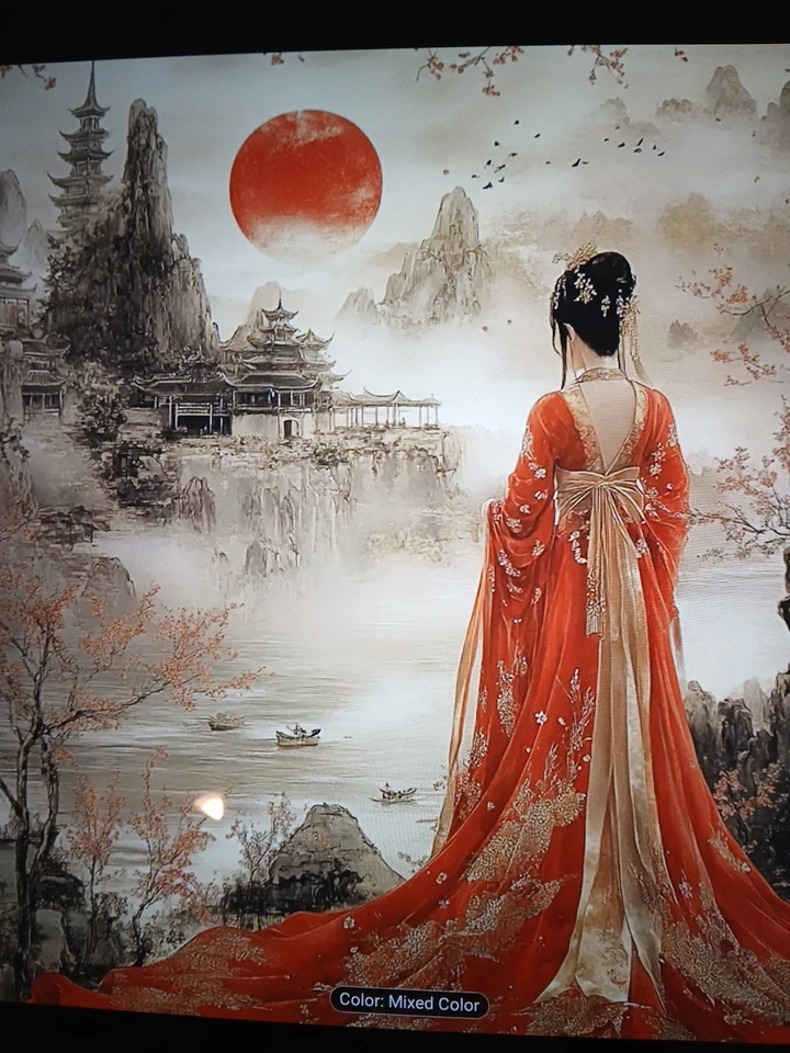 Punto de Cruz Estampado Dama Asiática 11ct 40x40cm 25 Colores Kit de Herramientas Bolsa de Proyecto Foto 2 de 4