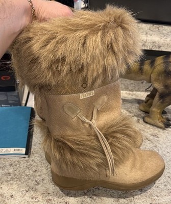 Tecnica Women s Fur Apres Ski Winter Snow Boots Tan Pull On Size 8