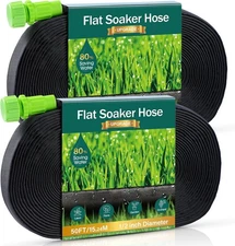 Soaker Hose - Flat 100 FT for Garden Beds Hoses with Heavy Duty Double Layer