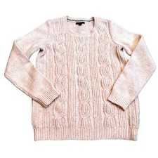 Tommy Hilfiger Sweater Women Size M Pink Excellent Cable Knit Crewneck Pullover