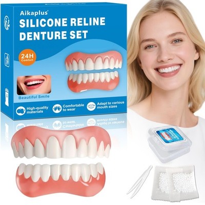 Moldable False Teeth Veneers - DIY Silicone Dentures Set for Upper & Lower Smile