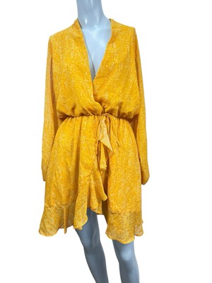 NWT Alexia Admor  Yellow Paisley Kathlyn Dress 4 Ruffled Accent Mini