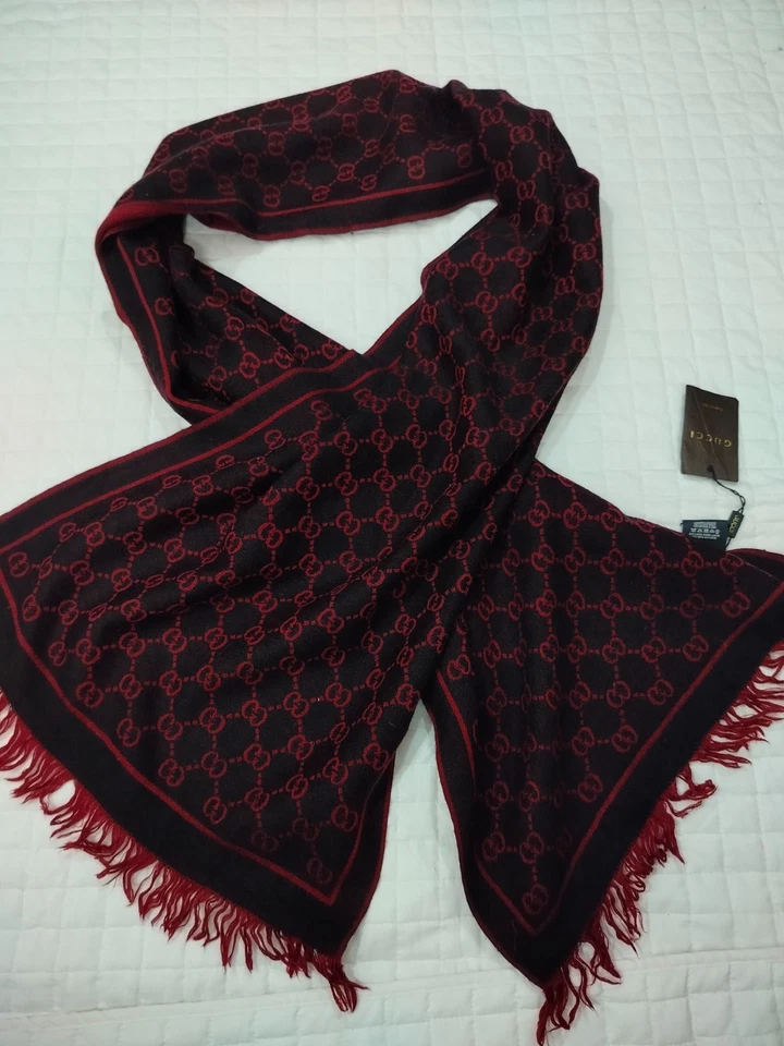 GUCCI Mujer Bufanda Chal Estola Envoltura Lana y Seda Hecho en Italia GG Logo Foto 4 de 4