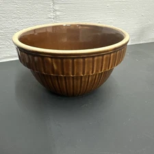 Vintage Over and Back Yellow Ware Brown Glaze Stacking Small Mixing Bowl