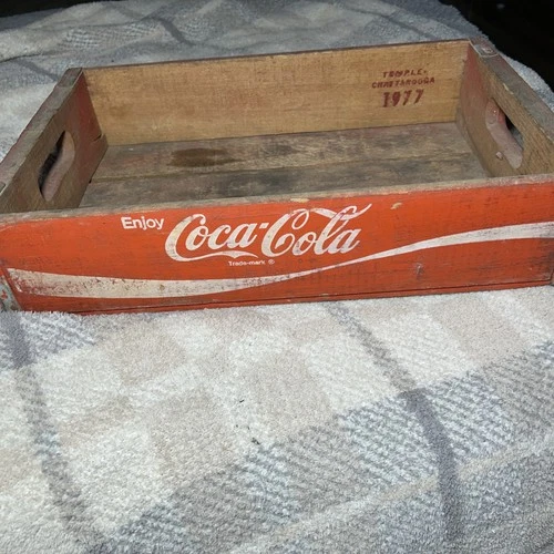 Vtg Coca Cola Wooden Bottle Crate. 1977 Temple Chattanooga Marking