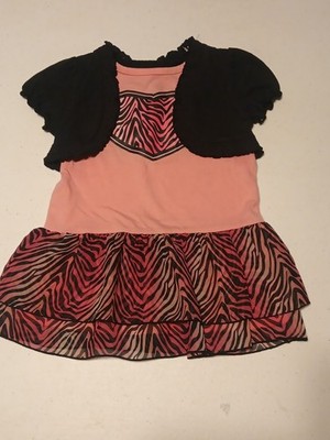 ''Kidgets'' Y2K Pink Black Zebra Print Ruffle Dress Shrug  Set  4T Toddler