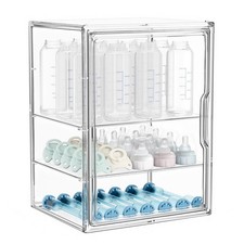 3-Tier Baby Bottle Organizer - Adjustable Clear Acrylic Storage Case with Divide