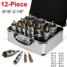 12pcs 9/16"- 2-1/8" Tungsten Carbide Tipped Hole Saw Kit Set for Stainless Steel