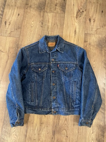 Vintage 80’s Levis Blanket Lined Trucker Denim Blue Jean Jacket USA Mens Size 42