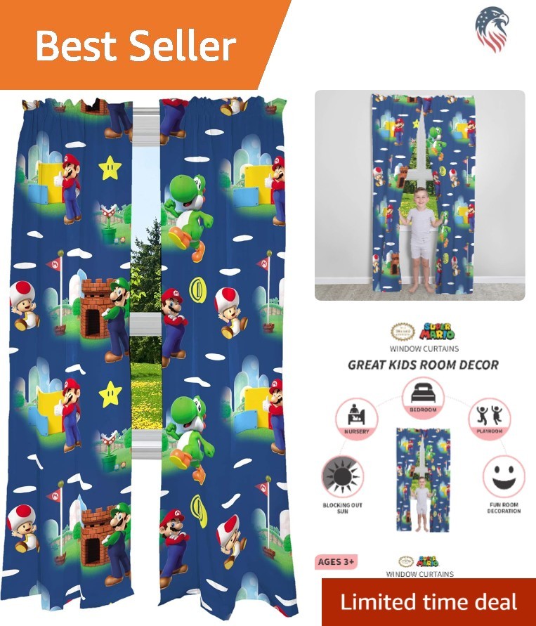 Geniales cortinas de ventana Super Mario para dormitorio y sala de juegos, 2 paneles, 82” x 84”