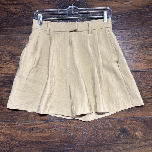 H&M Damenshorts plissiert vorne neu mit Etikett - beige hoher Bund - 3" Schrittlänge Größe 4