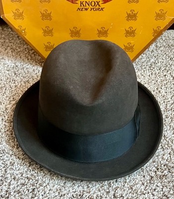 Knox Custom Edge Black Fedora Fur Felt Dress Hat w/ Box 50s/60s