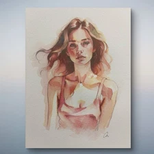 Original 8x10 Female Woman   Portrait  Watercolor Painting Sketch
