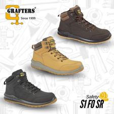 Mens Grafters Hi-Top Safety Boots Skate Style Ankle Steel Toe S1 Action Leather