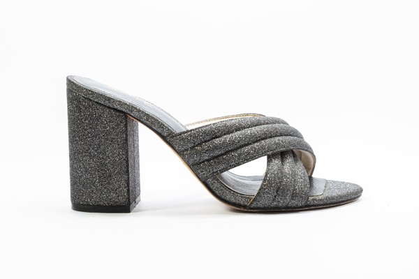 Raye Mira Glitter Block Heel Sandal Mules Pewter Size US 6.5 VGC