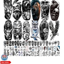 82 Sheets Temporary Tattoos Stickers, Fake Body Arm Chest Shoulder Tattoos fo...