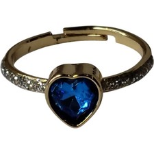 Heart Blue Stone Gold Ring UK Size I Adjustable Womenswear Preloved