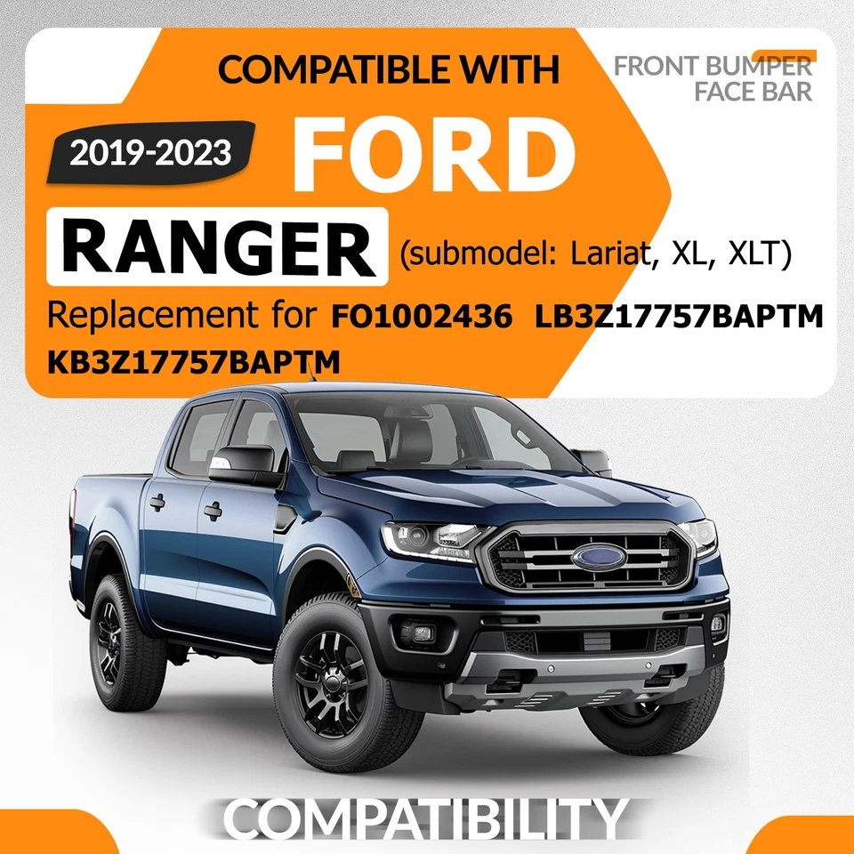 For Ford Ranger 2019-2023 2020 With Sensor Holes Front Bumper Face Bar Steel Foto 2 de 4