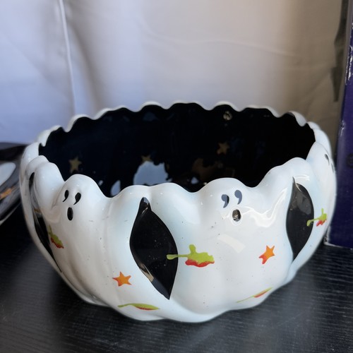 Susan Winget Halloween Ghost Bowl & Cookie Platter 2 Piece Set - Hand Painted - Picture 9 of 11