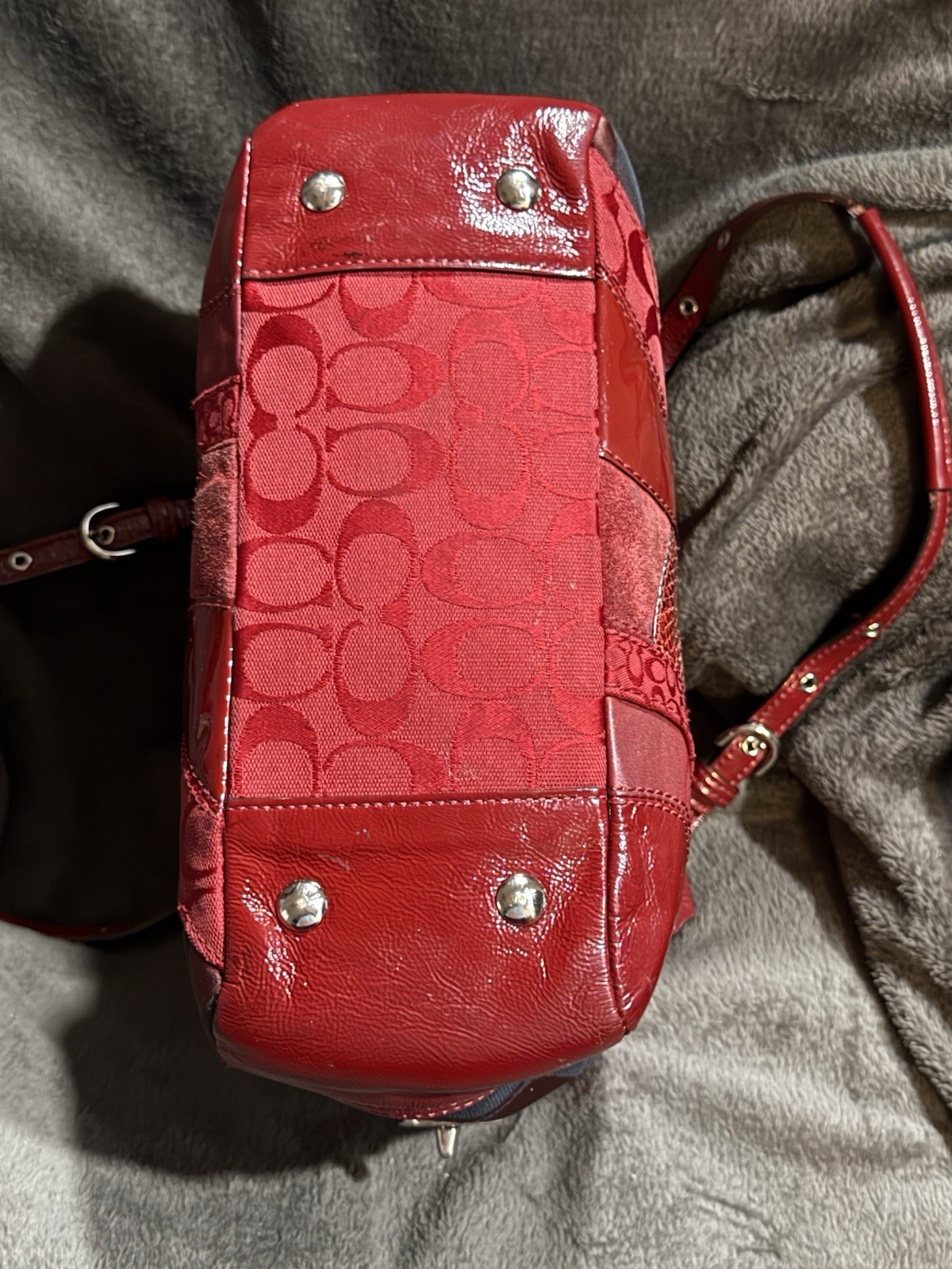 Coach Patchwork Red Leather, Canvas & Suede Shoul… - image 7