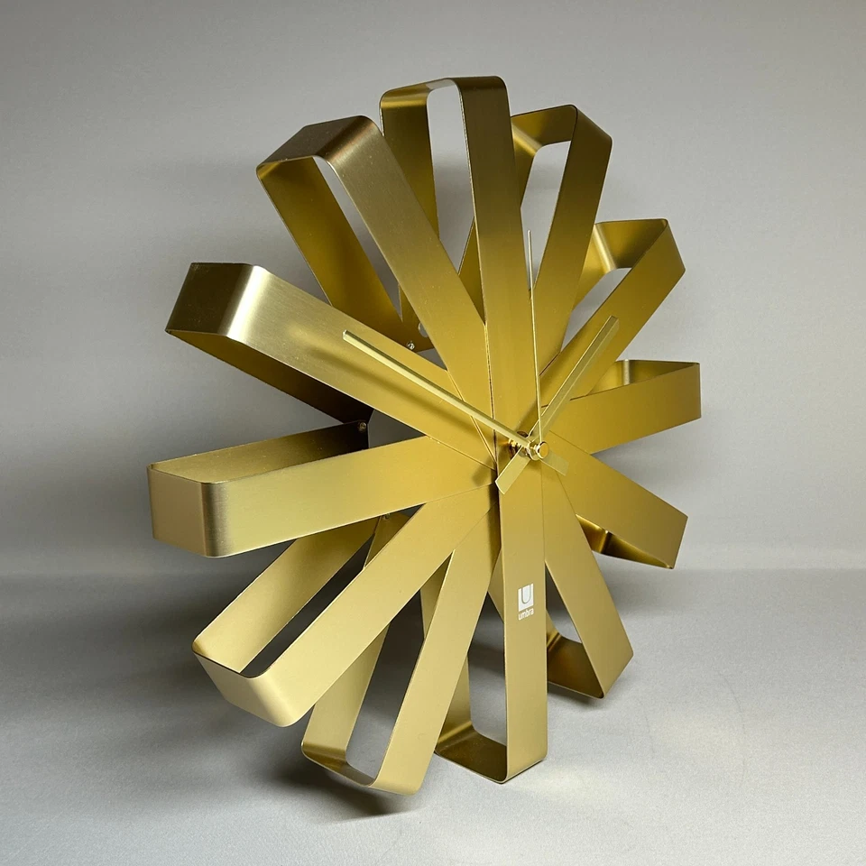 Umbra Ribbon Wall Clock Brass Gold Colour Analogue Quartz Silent WORKING No Box - Image 2 of 4