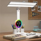 LED Desk Light Dimmable Reading Night Lamp USB Rechargeable Touch Sensor, Clock