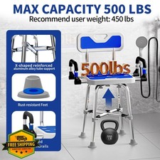 Heavy Duty Shower Chair 500lb Capacity with Arms and Back for Seniors