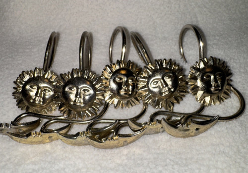 VTG Celestial Sun Moon Metal Shower Curtain Hooks Set of 11 Whimsigoth Y2K 