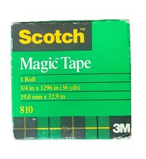 Scotch Magic Tape 810 New 3/4 in x 1296 in 36 yds 19.0 mm x 32.9 m 1 Roll 3M