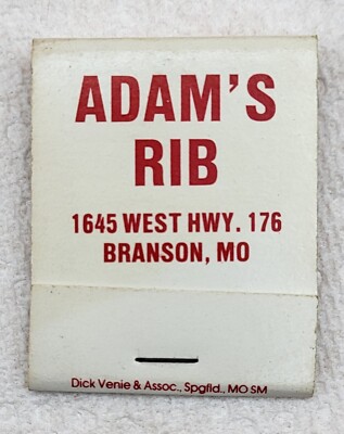 Vintage Matchbook Adams Ribs Restaurant Branson Missouri Full Book Of 20 Matches