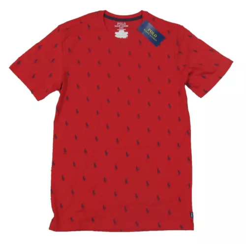 Polo Ralph Lauren Men's Red All Over Pony Logo Graphic Crew-Neck Sleep T-Shirt