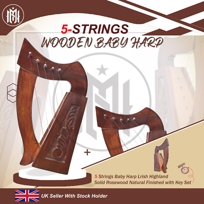 5 Saiten Baby Harfe Irish Highland massiv Palisander natur lackiert mit Schlüssel Set