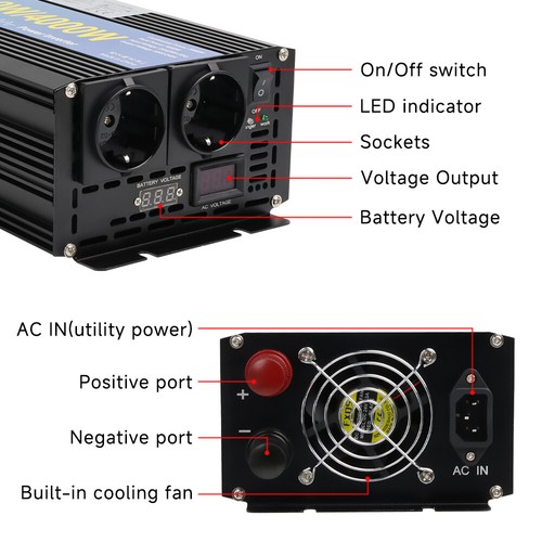 2000W 4000W Reiner Sinus Spannungswandler 12V auf 230V Wechselrichter UPS Charge - Bild 5 von 6