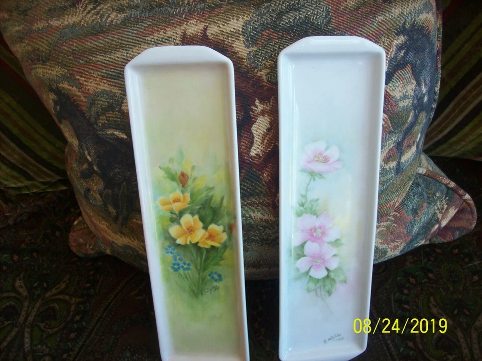 Handpainted Artist Signed Long Porcelain Celery Condiments Serving Tray Dish - Image 4 of 4