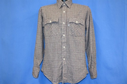 vintage 80s LEVIS 1980 USA OLYMPICS RED GRAY PLAID FLANNEL BUTTON DOWN SHIRT M - Picture 2 of 4