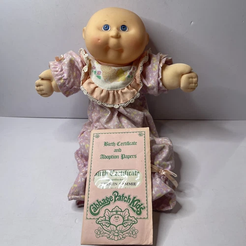 Vintage 1990 Cabbage Patch Girl Doll - Bald, Blue Eyes, Dimples & Birth Cert.
