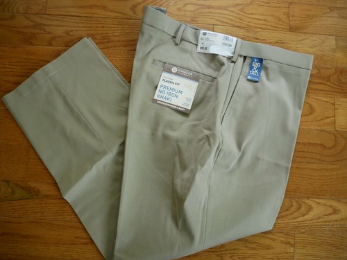 No Iron Khaki Classic Fit Flat Front 