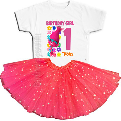 Trolls Party 1st Birthday Fuchsia Tutu Outfit Personalized Name option Poppy