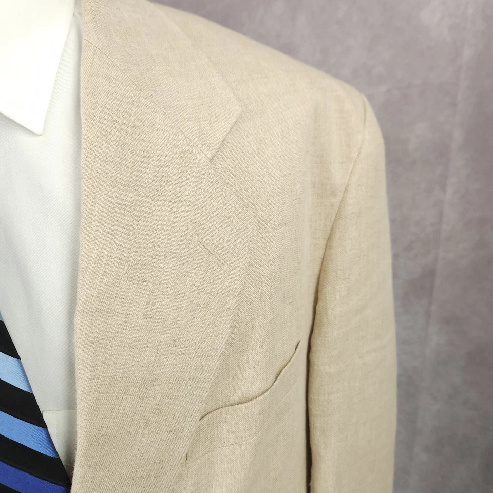Structure Blazer Mens Large Beige Linen Lightweight Sports Coat Jacket 2 Buttons - Image 4 of 4