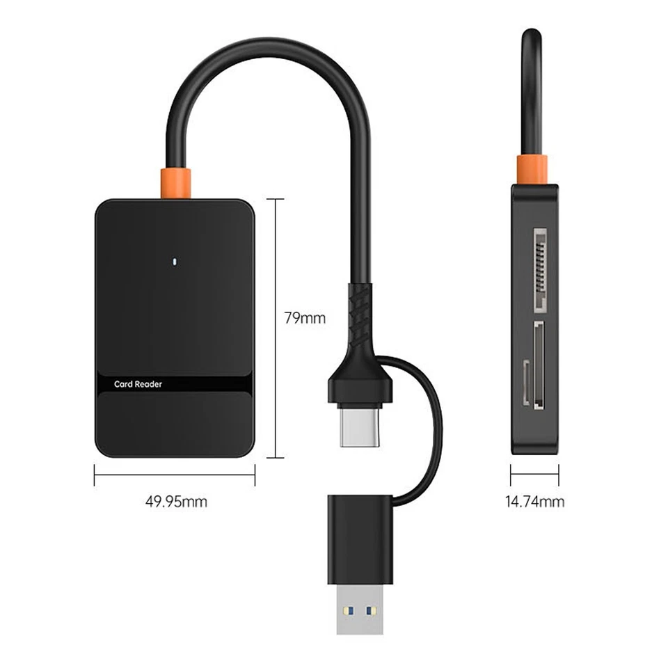 USB C USB3.0 Multi-Kartenleser SD/TF/CF/Micro SD/MS 8 in 1 PC/Mac/Handy/Linux - Bild 4 von 4