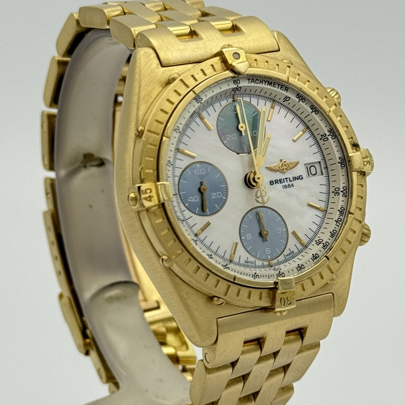Breitling Chronomat Automatic Herren Uhr K13047 18K 750 Massive Gold Perlmutt Mo image 2