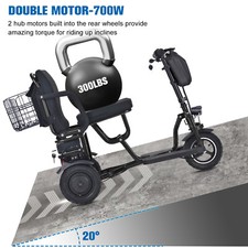 New LED Folding 3 Wheel Mobility Scooter w Lithium Battery Powered for Max 300lb