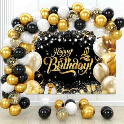 Schwarz und Gold Luftballons Girlande Banner Obst Tier Mottoparty schwarz Geburtstag