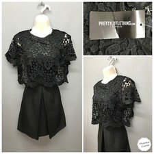 NEW Prettylittlething Black Felicia Crochet Lace Skater Dress UK 8 EUR 36 US 4