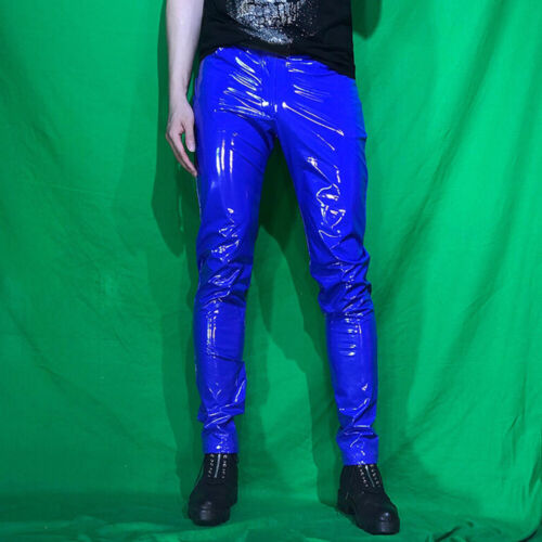 Herren Kunstleder Glänzend Hose Metallisch Skinny Dehnbar Slim Hose Club Party - Bild 17 von 31