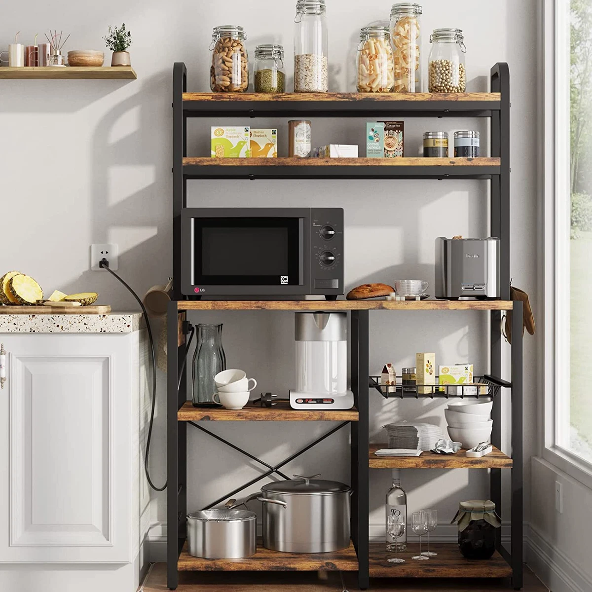 6-Tier Kitchen Bakers Rack with Hutch, Industrial Microwave Oven