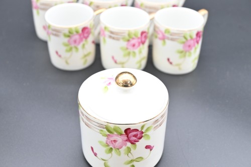8 PC Nippon Hand Painted Pink & Wine Rose Fence Gold Gilt Trim Chocolate Tea Set - Picture 9 of 12