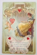 VTG 1910's Samson Brothers Embossed Cupid Balloon Heart Valentine Postcard USA